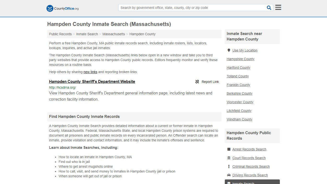 Inmate Search - Hampden County, MA (Inmate Rosters & Locators)