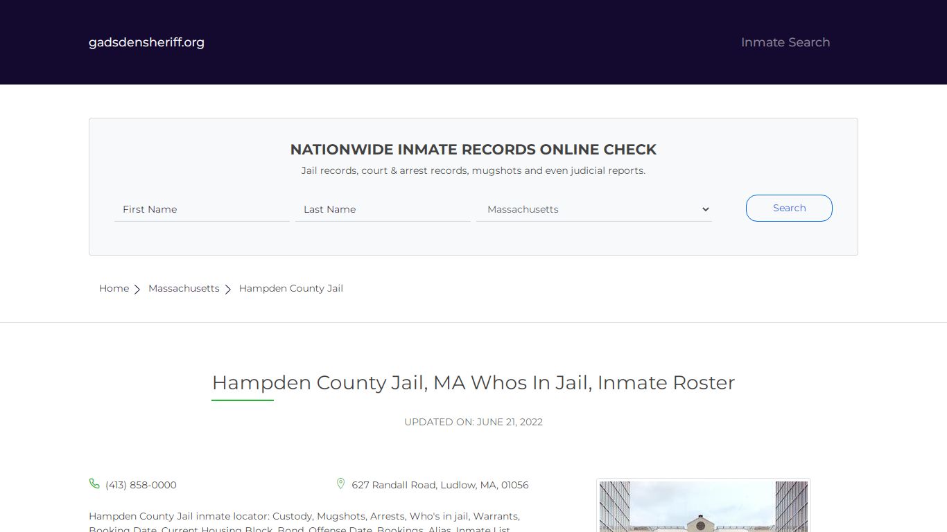 Hampden County Jail, MA Inmate Roster, Whos In Jail